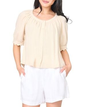 Gibsonlook Lily Scallop Sleeve Button-Up Top - White