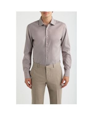 1863 by Eterna Royal Twill Slim Fit Solid Non-Iron Cotton Dress Shirt - Brown