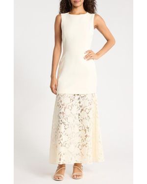 EVER NEW Joan Mixed Media Lace Midi Dress - Natural
