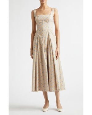 Lela Rose Caitlin Floral Print Cotton Midi Dress - Natural