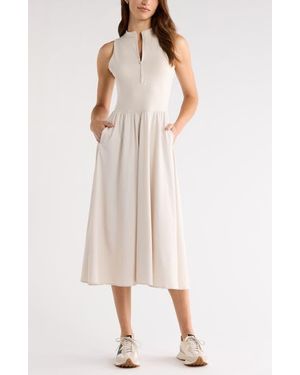 Zella Atlas Zip Front Sleeveless Midi Dress - Natural