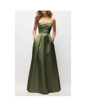 Alfred Sung Josephine Straplesss Mikado Gown - Green