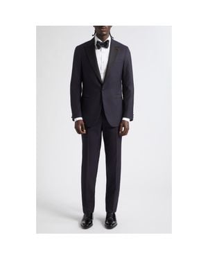 Isaia Sanita Super 160S Wool Peak Lapel Tuxedo - Black