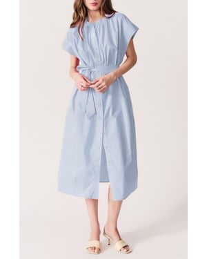 DELUC Cancela Cap Sleeve Cotton Poplin Shirtdress - Blue