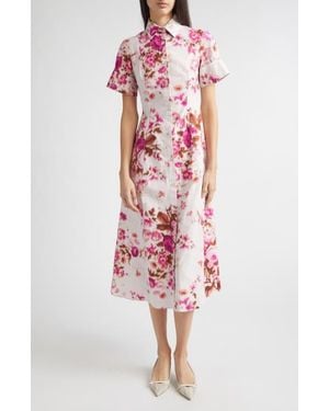 Erdem Floral Print Heavyweight Organic Cotton Poplin Shirtdress - Red