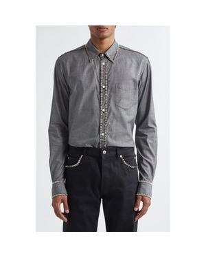 TAKAHIROMIYASHITA TheSoloist. Stud Embellished Plaid Twill Button-Up Shirt - Gray