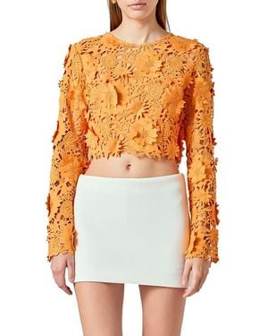 Endless Rose Floral Lace Long Sleeve Crop Top - Orange