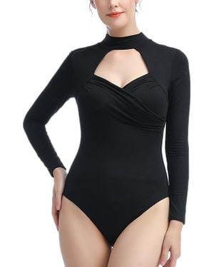 Kimi + Kai Min Faux Wrap Turtle Neck Bodysuit - Black