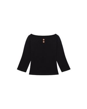 Oddli 3/4 Sleeve Boat Neck Top - Black