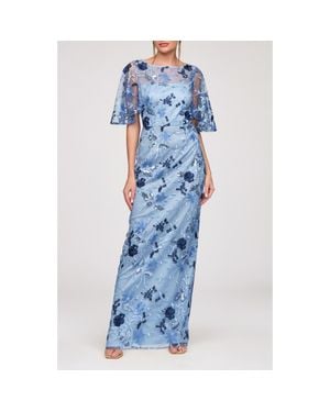 JS Collections Daphne Embroidered Sequin Column Gown - Blue