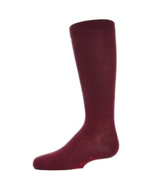 Memoi Ribbed Classic Solid-Color Knee High Sock - Red