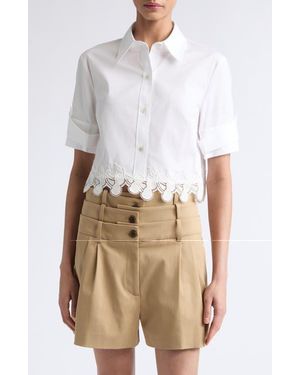 Monse Cherry Lace Crop Stretch Cotton Button-Up Shirt - White