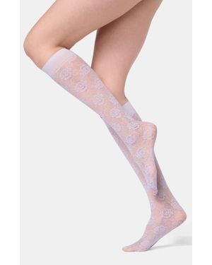 Oroblu Lace Allure Sheer Knee High Socks - Pink