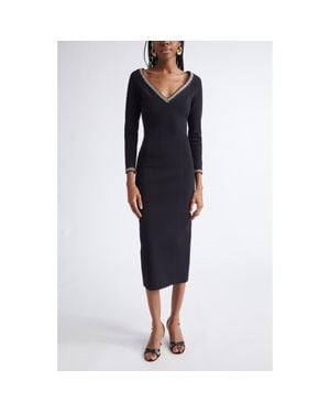 St. John Imani Braided Trim Knit Midi Dress - Blue