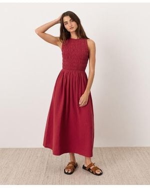 Pact Organic Cotton Coastal Double Gauze Smocked Dress - Red