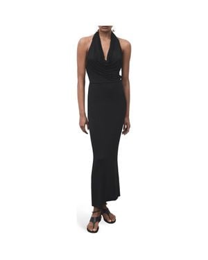 Mango Draped Cowl Neck Halter Dress - Black