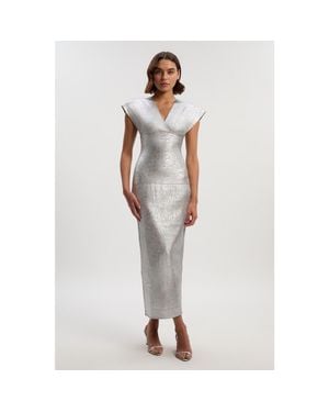 Karen Millen Deep V-Neck Angel Sleeve Maxi Dress - White