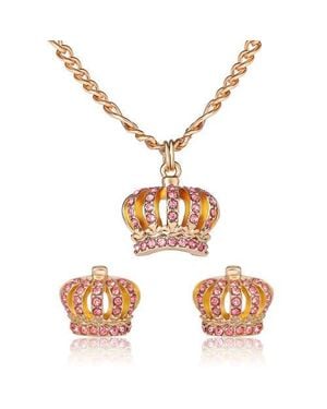 Juicy Couture Crown Pendant Necklace & Stud Earrings Set - White