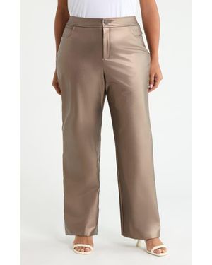 Anne Klein Metallic Faux Leather Bootleg Pants - Natural
