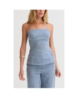 Crescent Sleeveless Linen Top - Blue