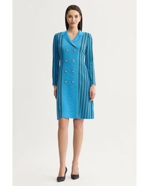 Ming Wang A-Line Faux Double Breasted Knit Dress - Blue
