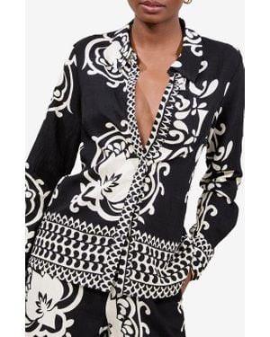 Lipsy Mono Placement Print Button-Up Shirt - Black