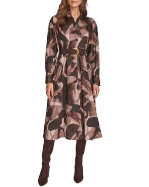Donna Karan Abstract Print Long Sleeve Shirtdress - Multicolor
