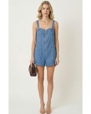 Modenaire Denim Front Zip Pocket Romper - Blue