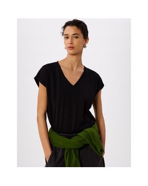 Whistles Willa V-Neck Cap Sleeve T-Shirt - Black