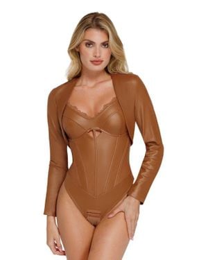 Popilush Long Sleeve Faux Leather Bolero Jacket - White