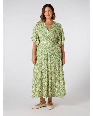 Live Unlimited Jersey Angel Sleeve Wrap Dress - Green