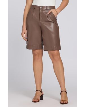 NYDJ Relaxed Faux Leather Bermuda Shorts - Brown