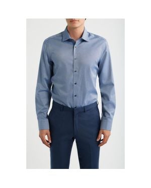 1863 by Eterna Royal Twill Slim Fit Solid Non-Iron Cotton Dress Shirt - Blue
