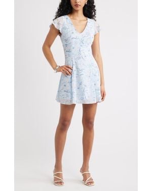 Open Edit Floral Print Fit & Flare Minidress - Blue