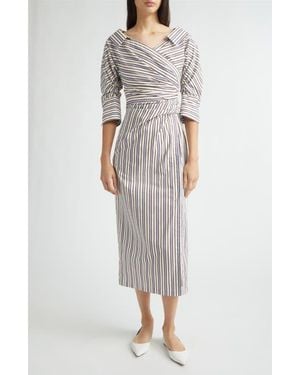 Lela Rose Stripe Asymmetric Cotton Shirtdress - Multicolor
