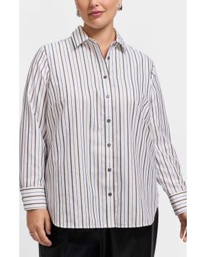 Foxcroft Meghan Metallic Stripe Cotton Blend Button-Up Shirt - White