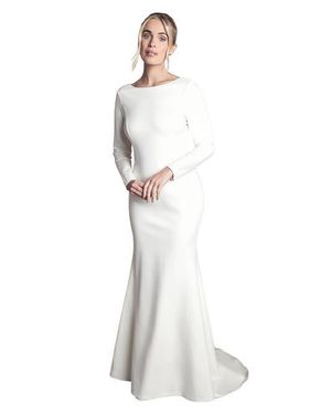 Coast Petite Slash Neck Puddle Wedding Dress - White