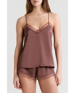 Etam Plume Lace Trim Satin Camisole - Purple