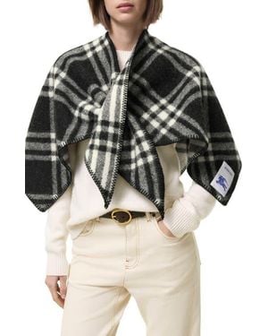 Burberry Check Wool Scarf Capelet - Black
