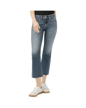 Silver Jeans Co. Suki Curvy Raw Hem Mid Rise Kick Flare Jeans - Blue