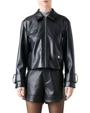 Grey Lab Faux Leather Zip Crop Jacket - Black