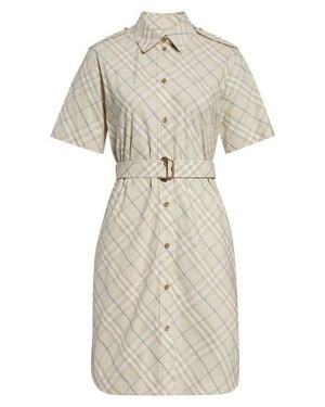 Burberry Georgina Check Belted Shirtdress - Natural