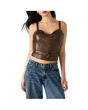 Steve Madden Isador Belted Sleeveless Faux Leather Crop Top - Black