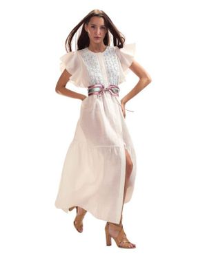 Cynthia Rowley Ramie Midi Pintuck Kaftan - White