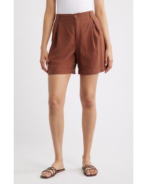 Cloth & Stone Linen Blend Pleat Shorts - Red