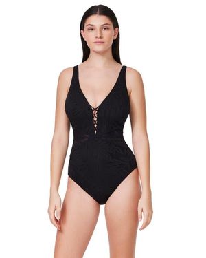 Gottex Skyfall Textured V-Neck D-Cup One Piece - Black