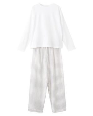 Mango Two-Piece Stripe Cotton Pajamas - White