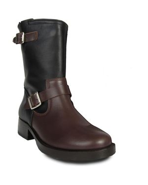 Urbnkicks Two-Tone Biker Boots - Brown