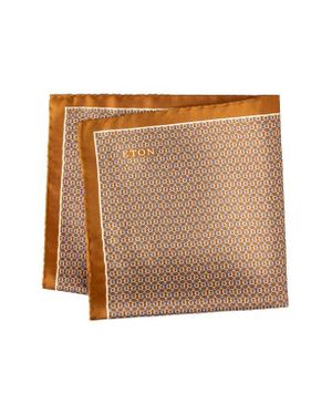 Eton Geometric Silk Pocket Square - Brown