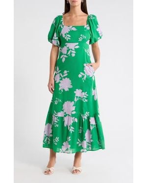 Sugarlips Zama Floral Xena Puff Sleeve Midi Dress - Green
